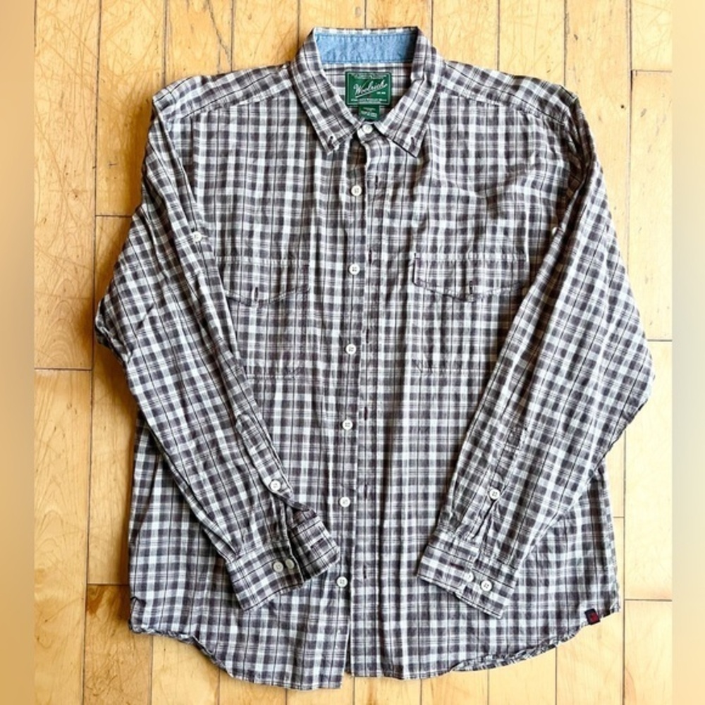 Woolrich Men’s Plaid 100% Cotton Shirt – Dark Mulberry, Size Large
